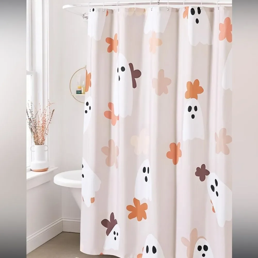 Floral Ghost Bathroom Shower Curtain Set With Hooks, Heavy Duty Fabric, 72 X 72